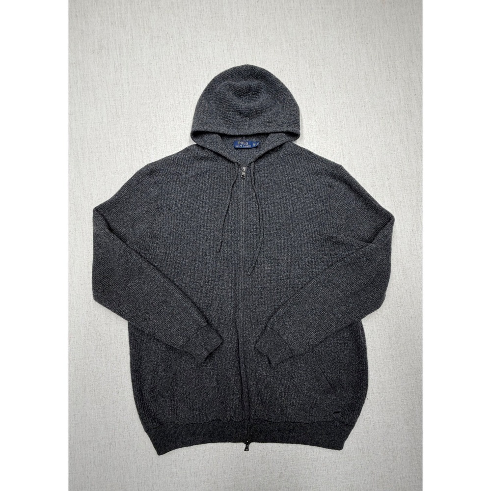 Polo Ralph Lauren Mens 3XLT Tall Merino Wool Full Zip Hoodie Gray Waffle Knit
